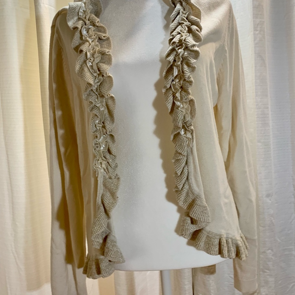 Stunning Boyfriend Cardigan with sparkle ruffles on Collar and Trim